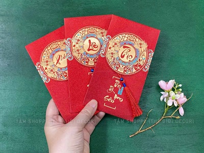 Set 06 bao lì xì giấy ánh kim họa tiết tròn nổi 3D [06 Chữ - Cao cấp] BAOLIXI-04